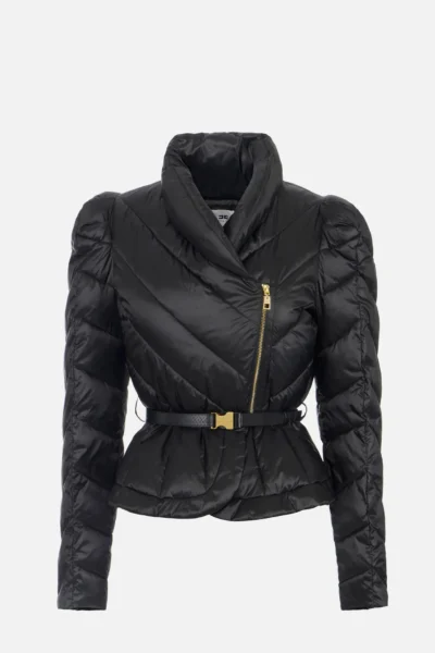 Parka Elisabetta Franchi Negra Acolchada Entallada con Cinturón