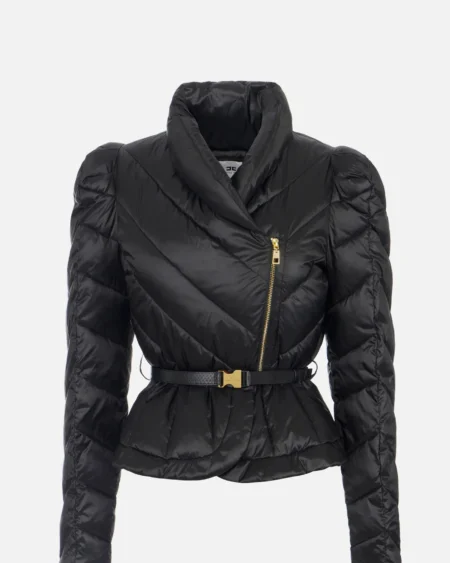 Parka Elisabetta Franchi Negra Acolchada Entallada con Cinturón