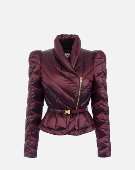 Parka Elisabetta Franchi Burdeo Acolchada Entallada con Cinturón