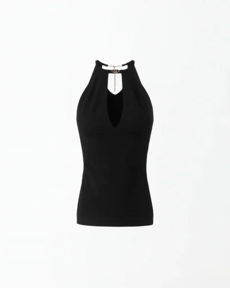Top Elisabetta Franchi Negro Halter con Detalle Dorado