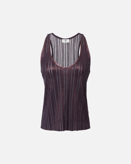 Top Elisabetta Franchi Burdeo Metalizado Tejido sin Mangas
