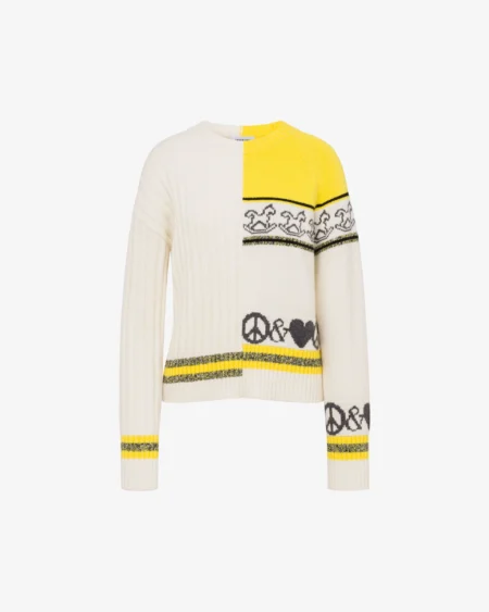 Sweater de Punto Moschino Jeans Asimétrico Blanco y Amarillo