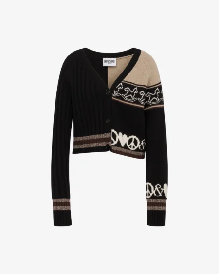 Cárdigan de Punto Moschino Jeans Asimétrico Negro y Café