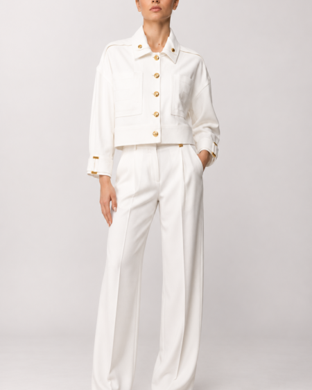 Conjunto Chaqueta Cropped y Pantalón Marfil Elisabetta Franchi