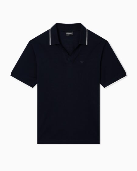 Polo Azul Marino Emporio Armani con Ribetes en Contraste