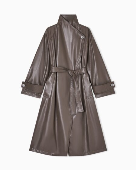 Trench Largo Efecto Cuero Marrón Emporio Armani