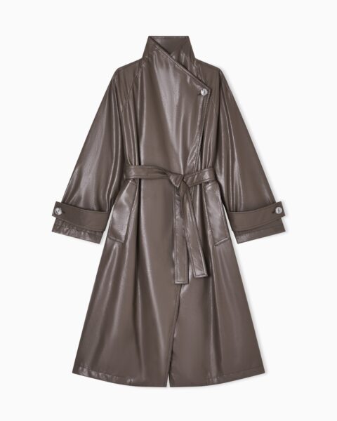 Trench Largo Efecto Cuero Marrón Emporio Armani