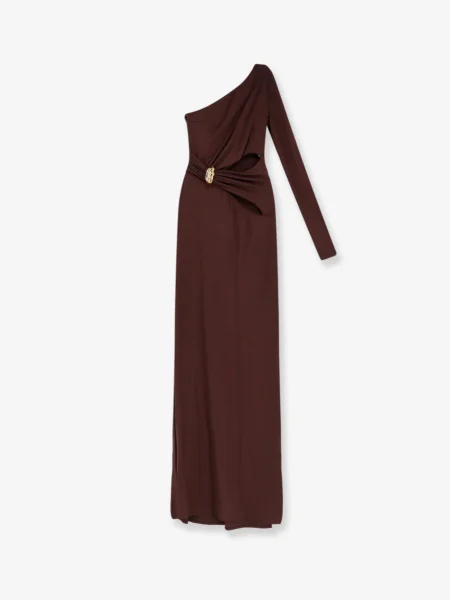 Vestido de Fiesta Elisabetta Franchi Café Asimétrico