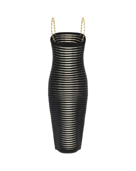 Vestido Midi Negro con Franjas Elisabetta Franchi