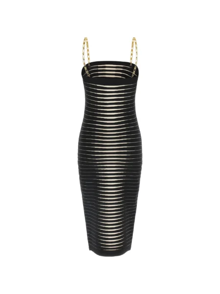 Vestido Midi Negro con Franjas Elisabetta Franchi