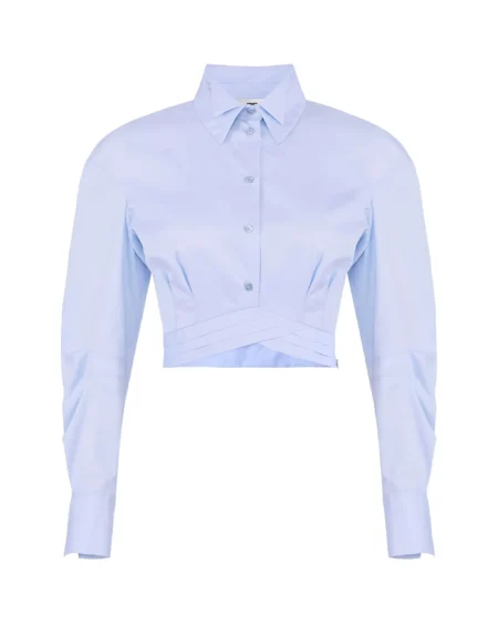 Camisa Crop Elisabetta Franchi Azul Celeste