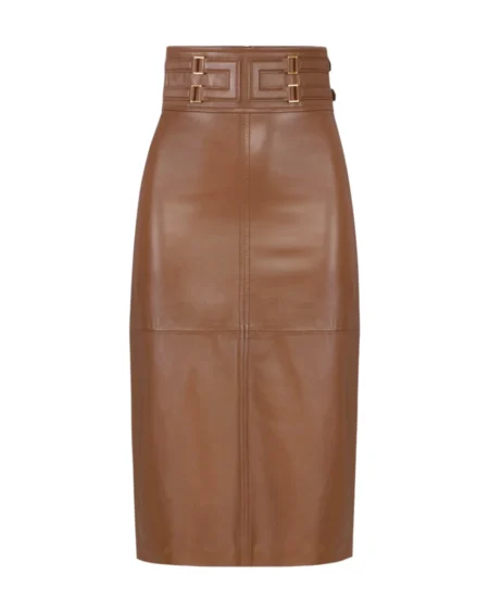 Falda Midi de Cuero Elisabetta Franchi Camel
