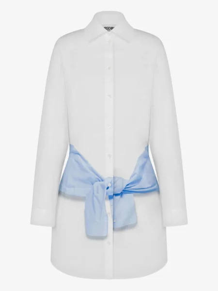 Vestido Camisero Blanco con Detalle Celeste Moschino