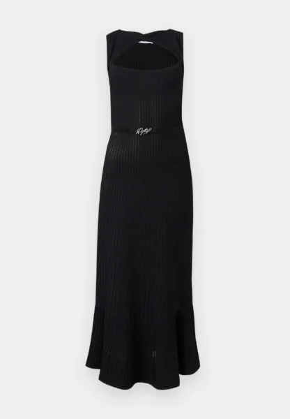 Vestido Midi Negro de Punto con Abertura Moschino