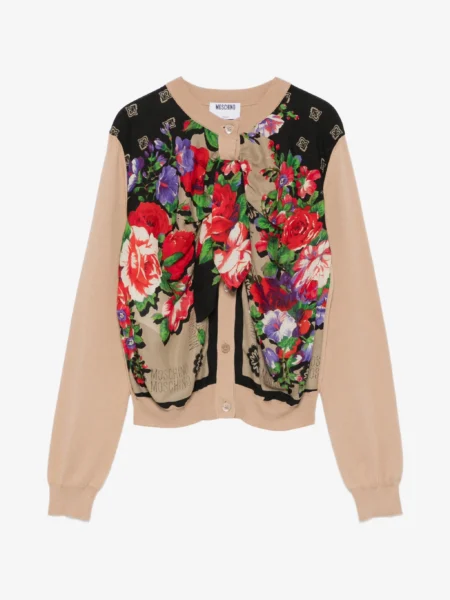 Cárdigan Beige con Estampado Floral Moschino