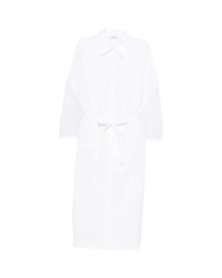 Vestido Camisero Blanco con Mangas Transparentes Peserico