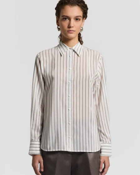 Camisa Blanca con Rayas Verticales Peserico