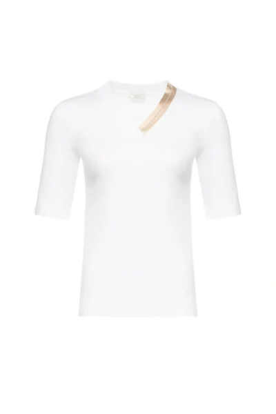 Polera Blanca con Escote en V Asimétrico Peserico