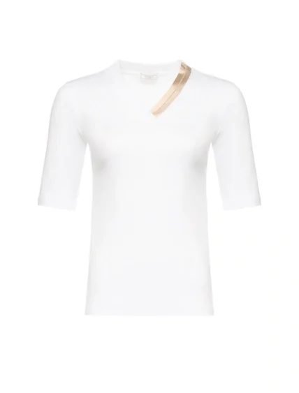 Polera Blanca con Escote en V Asimétrico Peserico