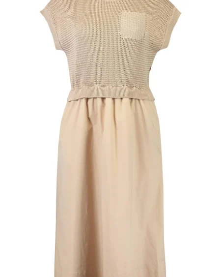 Vestido Midi Beige con Top de Punto Peserico